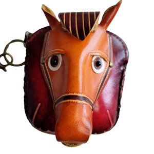Horse Leather Wristlet Wallet Change Coin Purse Zip Closure Charm Western Pony
